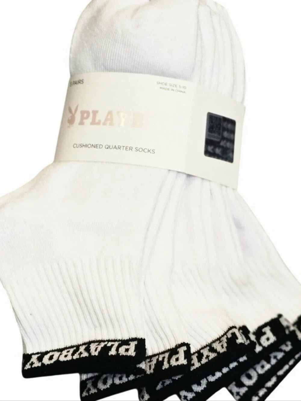 Playboy 5-PK Logo Band Quarter Socks- White